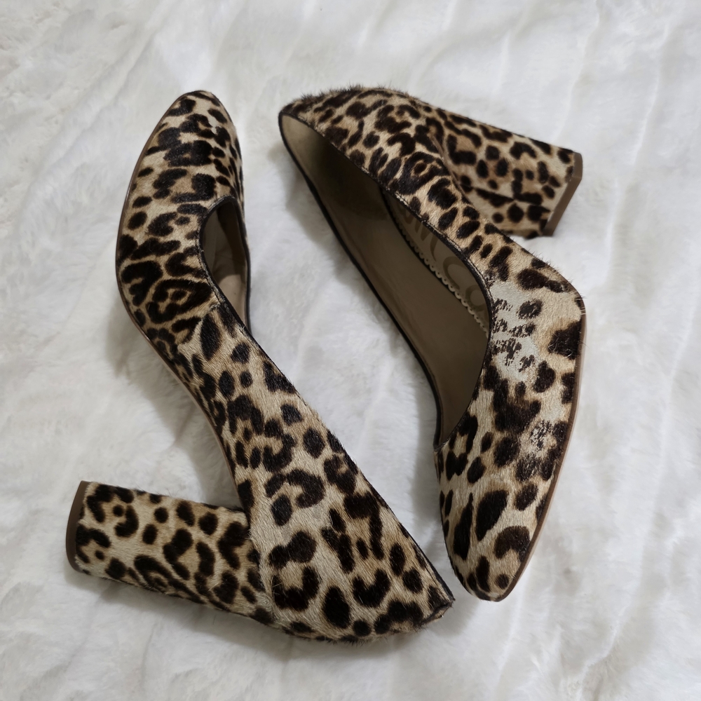 Sam Edelman's Calf Hair Leopard Print Block Heel Pumps Size 8 1/2 - Picture 4 of 13